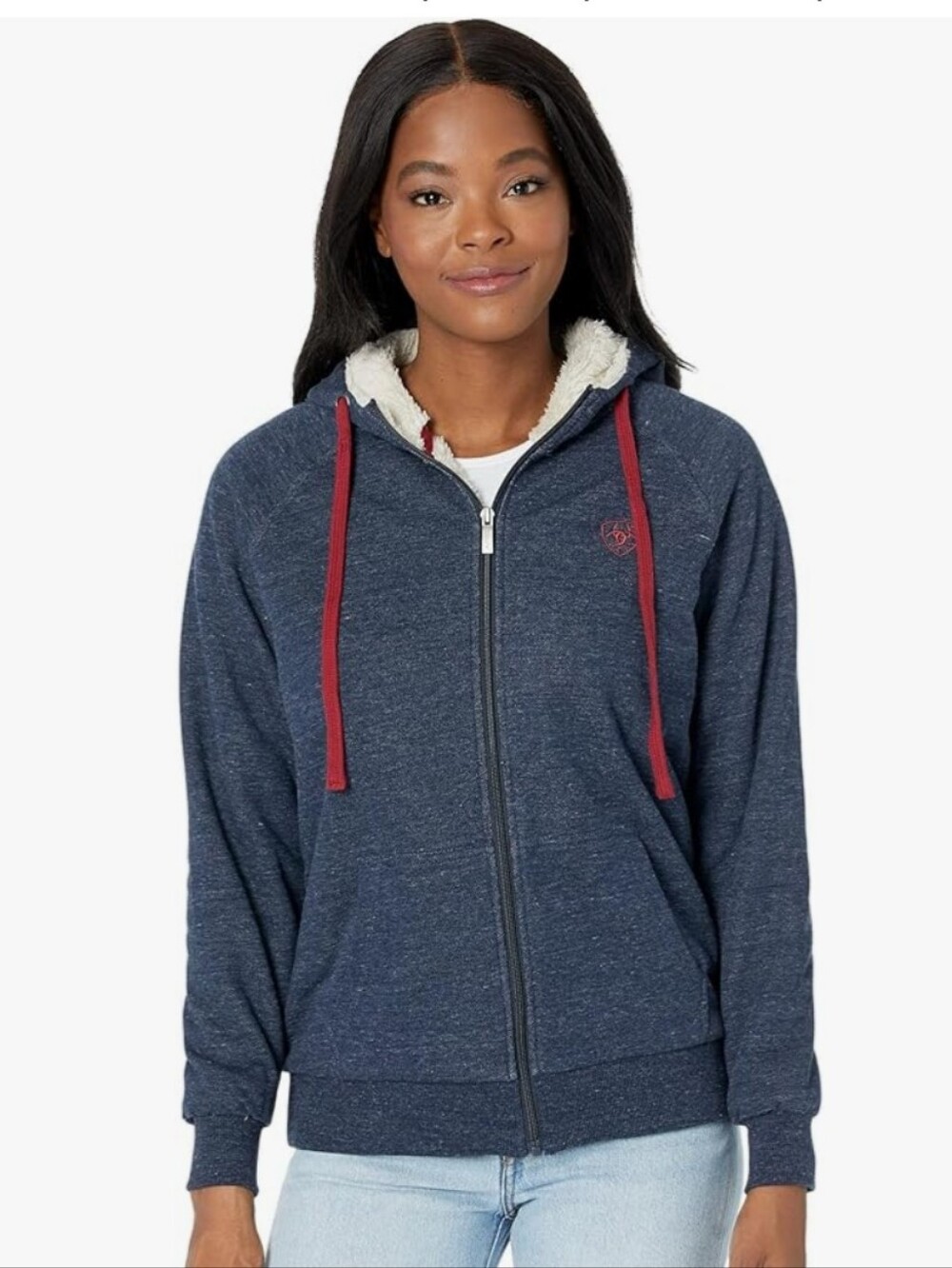 Ariat Real Sherpa Lined Full Zip Hoodie Blue Size Medium Women's Sweatshirt Logo